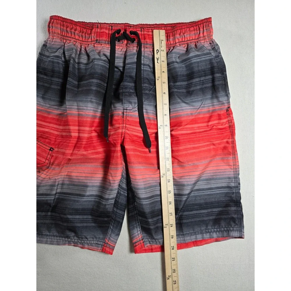 Kanu Surf Mens Medium Red Black Ombre Striped Swim Trunks Cargo Board Shorts